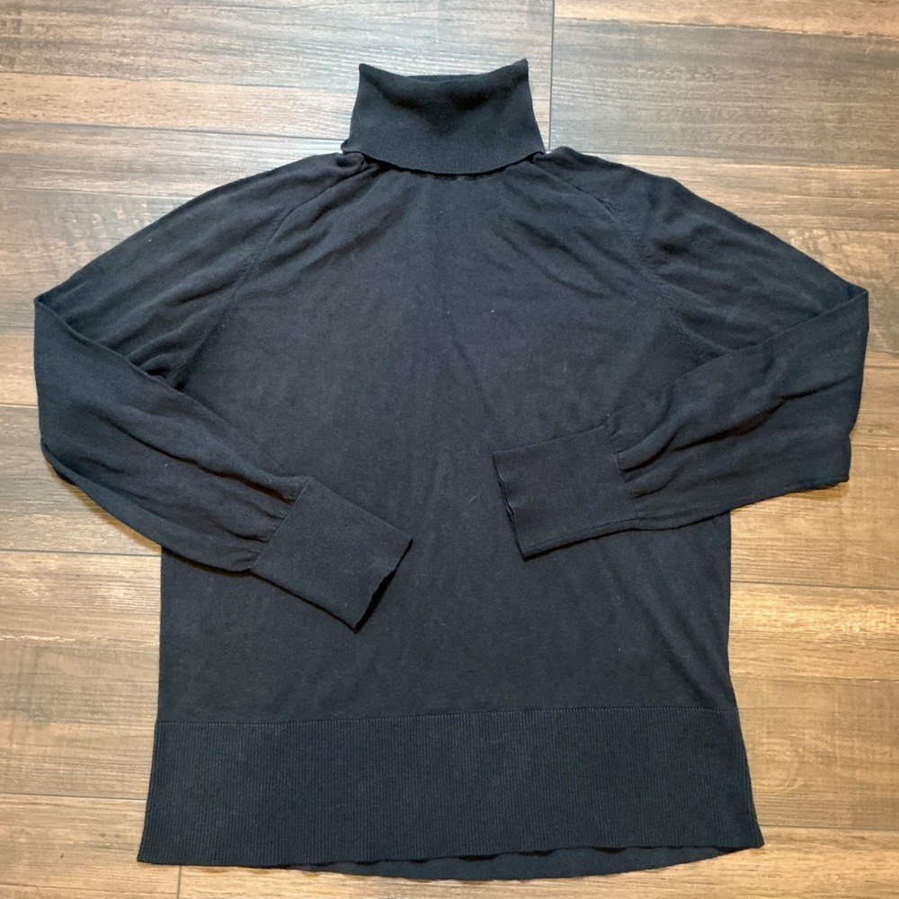 Pendleton Silk Cotton Cashmere Turtleneck Sweater Black Ribbed Trim Large L Luxe